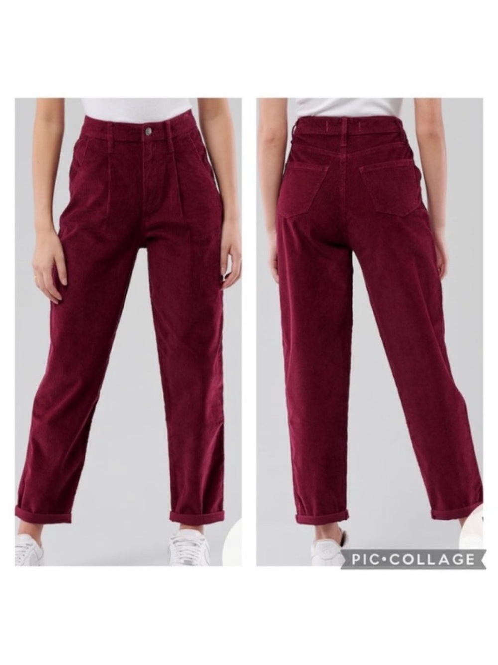 Hollister Ultra High Rise Pleated Burgundy Corduroy Pants Sz 1/W25 Preppy